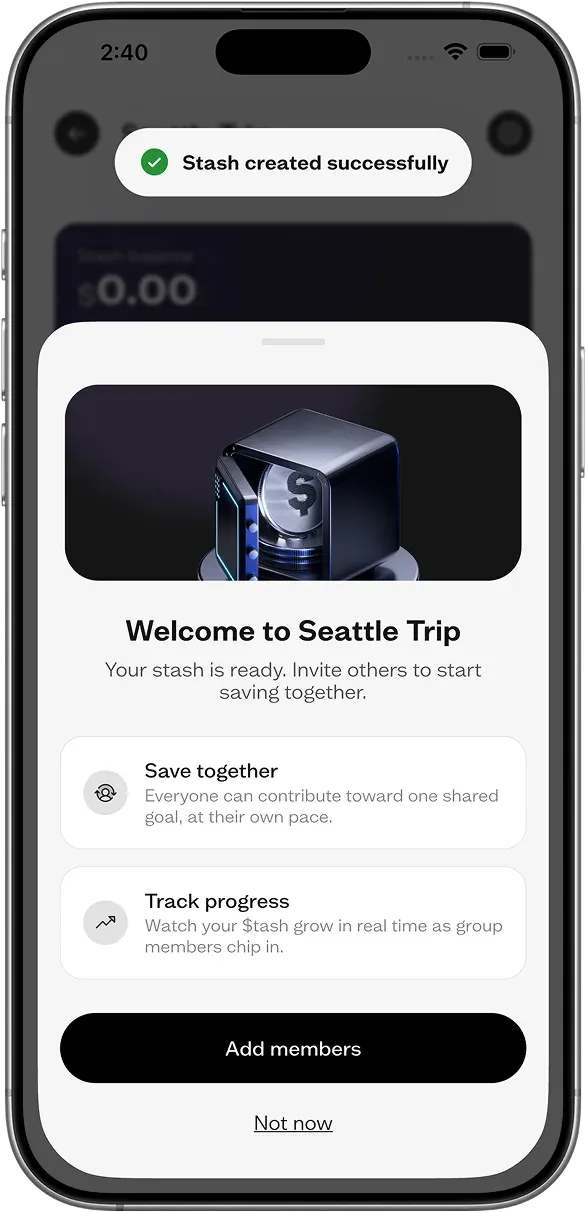 Stash created successfully modal