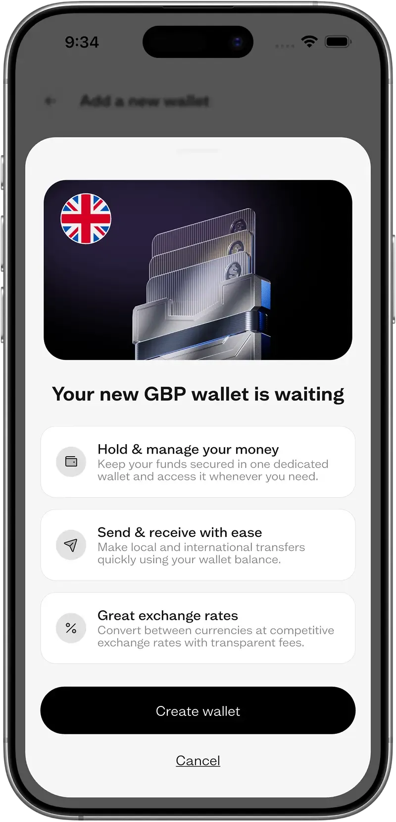 Your new GBP wallet is waiting screen