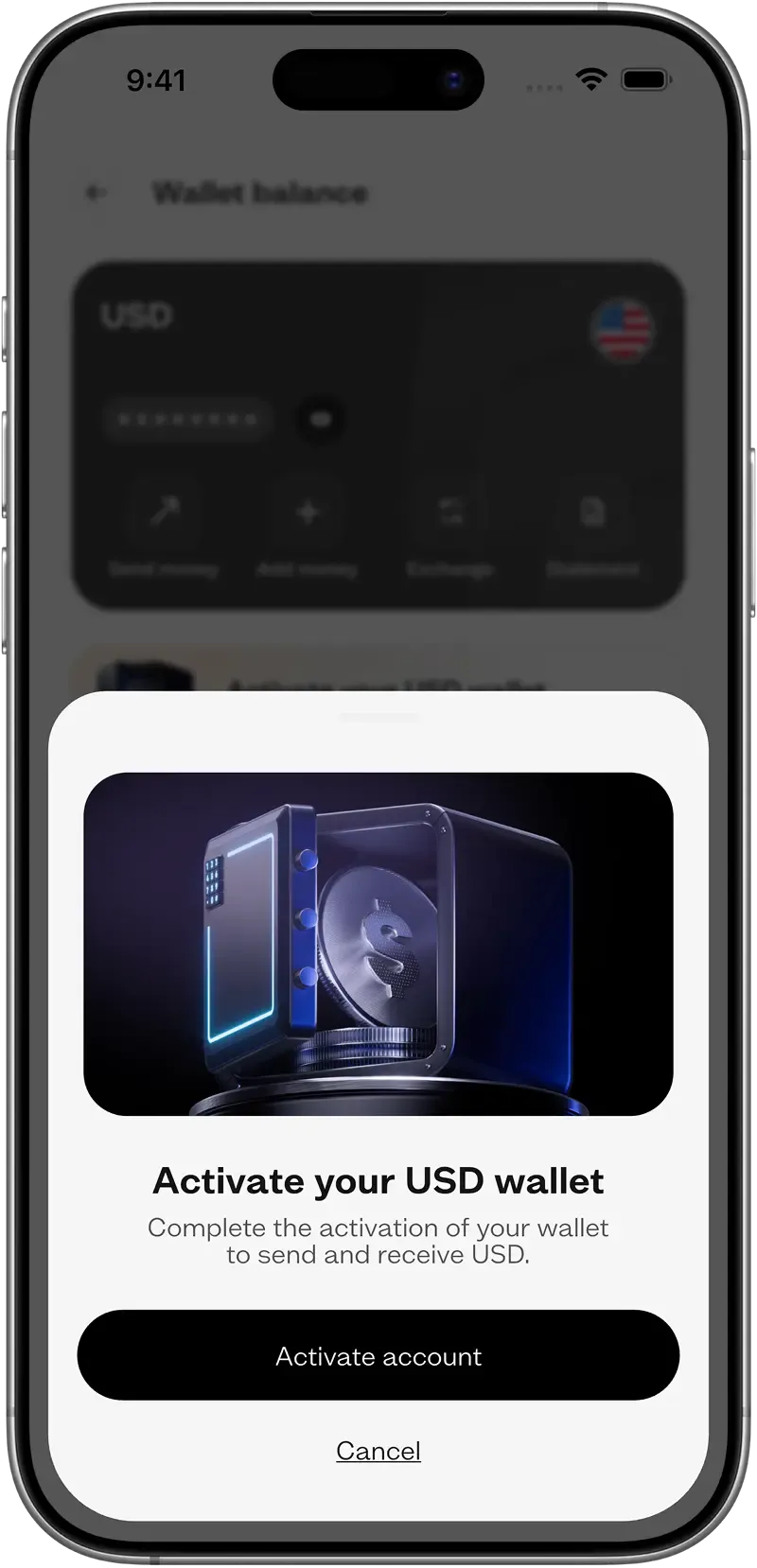 Activate your USD wallet screen