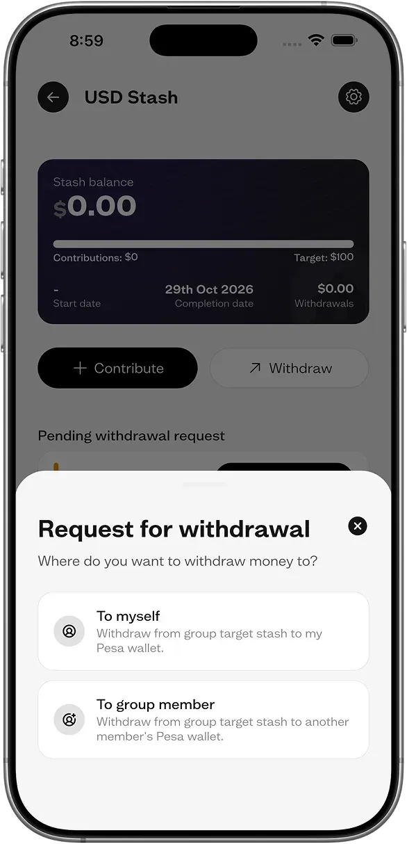 Request for withdrawal modal