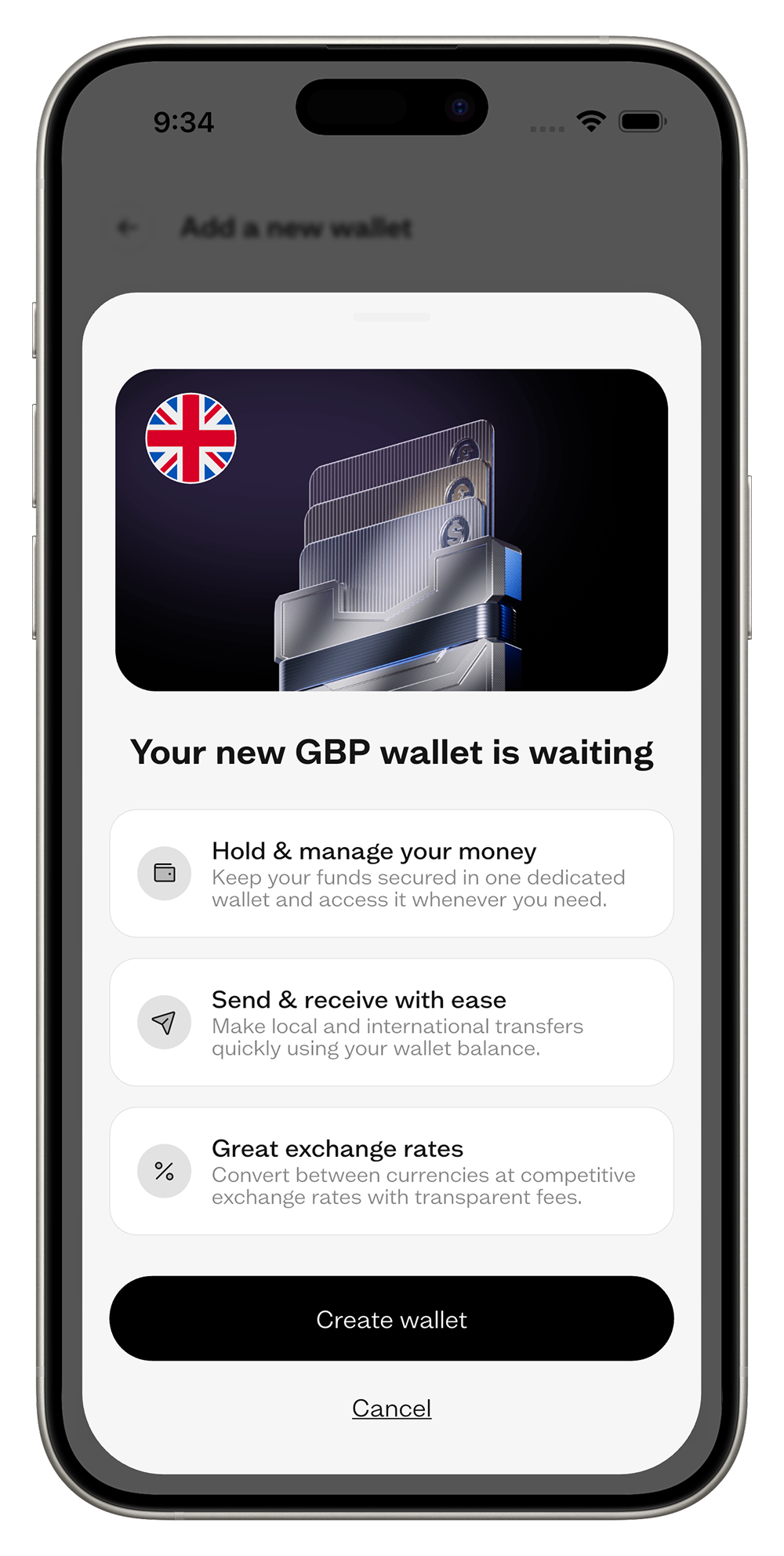 Your new GBP wallet is waiting screen