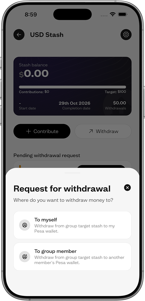 Request for withdrawal modal