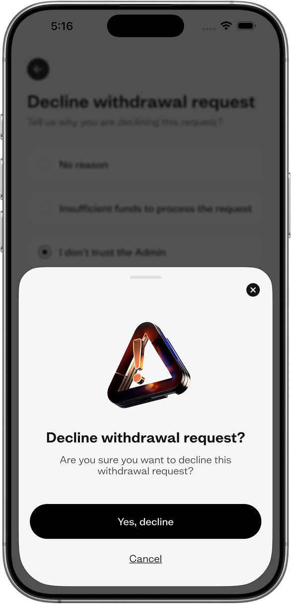 Decline withdrawal request modal
